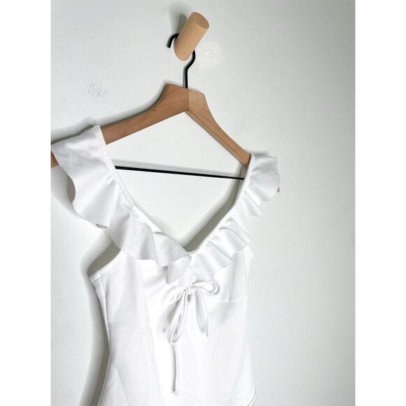 ASTR the Label Peggy White Ruffle Bodysuit Small Balletcore V Neck Open Back - Picture 4 of 11